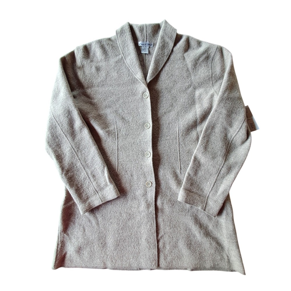 NWT Deane & White 100% Wool Shawl Collar Cardigan Jacket L Oatmeal See Notes